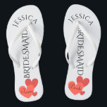 Bridesmaid Beach Wedding | Team Bride Thongs<br><div class="desc">Customised, romantic hearts beach wedding flip flop sandals- Scattered hearts design at bottom. Reads Team, then Bride, on other sandal in elegant style letters. Bridesmaid is printed down the middle in elegant, black letters. Change to fit bridal party members, such as flower girl or maid of honour. Personalised name at...</div>