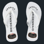 Bridesmaid Beach Wedding | Team Bride Thongs<br><div class="desc">Customised, romantic floral beach wedding flip flop sandals- Faux chalkboard design at bottom with popular rose gold glitter look edges and vintage style pink rose floral wreath. Reads Team, then Bride, on other sandal in elegant style, pastel pink letters. Bridesmaid is printed down the middle in modern, black letters. Change...</div>