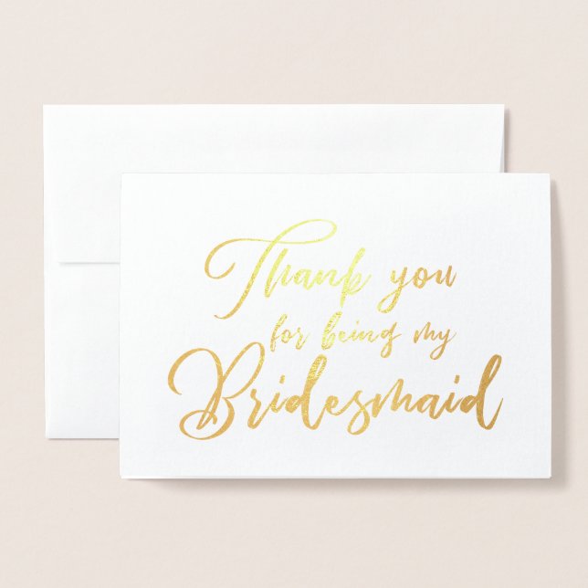 Bridesmaid Beautiful Wedding Thank you Foil Card (Front With Envelope)