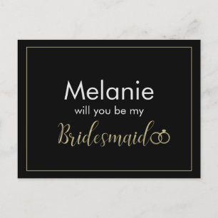 Bridesmaid Black and Gold Ring Proposal Card