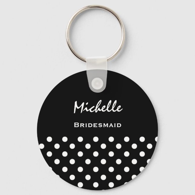 Bridesmaid Black and White Polka Dots Key Ring (Front)
