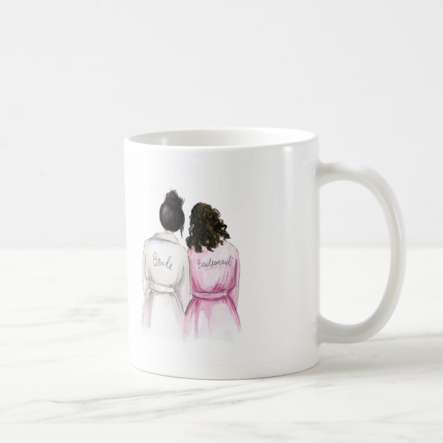 Bridesmaid? Black Bun Bride Dk Br Curls Maid Coffee Mug (Right)