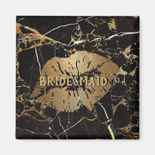 Bridesmaid Black Gold Marble Lips Personalised Magnet