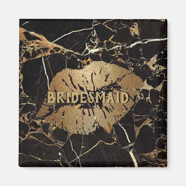Bridesmaid Black Gold Marble Lips Personalised Magnet (Front)