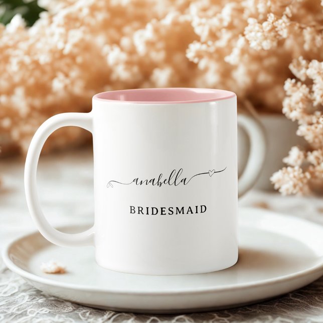 Bridesmaid black minimalist script bachelorette  Two-Tone coffee mug (Creator Uploaded)