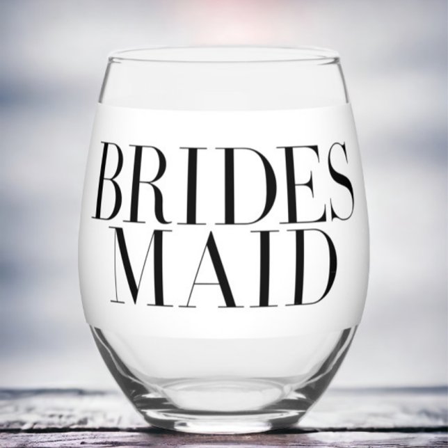 Bridesmaid Black Modern Elegant Personalised  Stemless Wine Glass (Creator Uploaded)