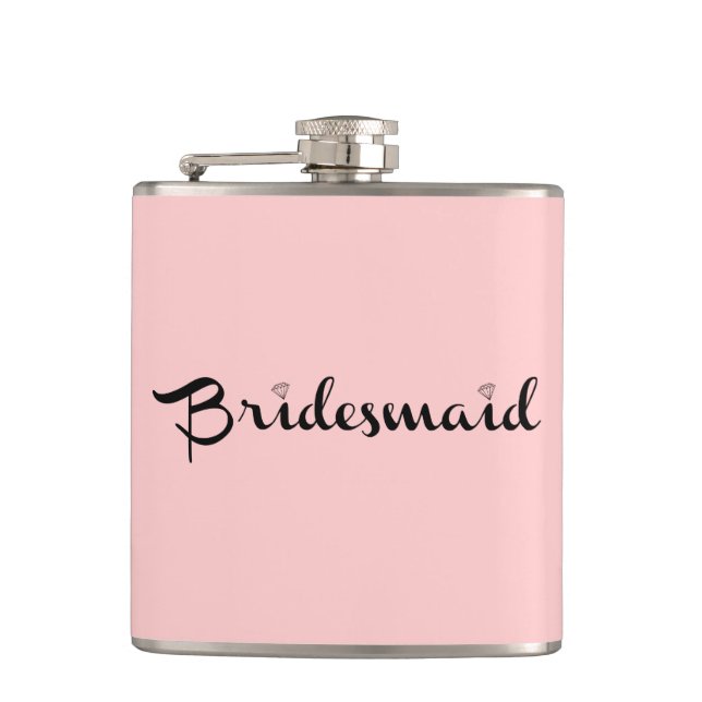 Bridesmaid Black On Pink Hip Flask (Front)