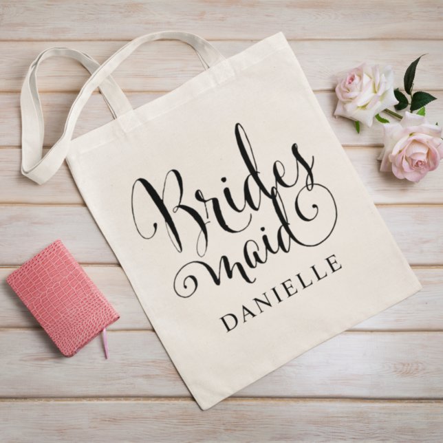 Bridesmaid Black Script Personalised Wedding Tote Bag (Creator Uploaded)