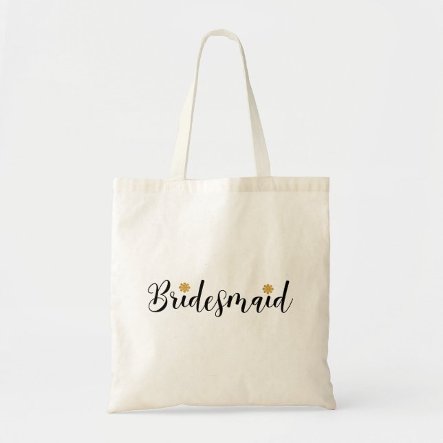 Bridesmaid Black Text Gold-Flower-Modern Tote Bag (Front)