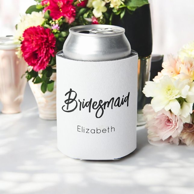 Bridesmaid Black White Wedding Can Cooler (Creator Uploaded)