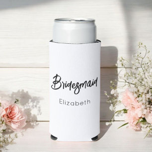 Bridesmaid Black White Wedding Seltzer Can Cooler