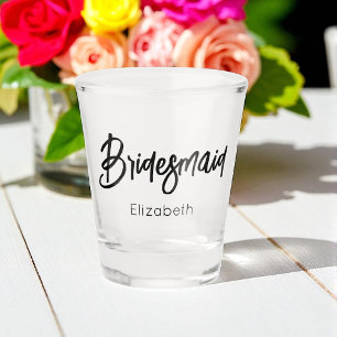 Bridesmaid Black White Wedding  Shot Glass