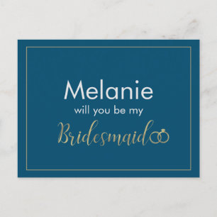 Bridesmaid Blue and Gold Ring Card