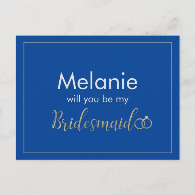 Bridesmaid Blue and Gold Ring Card (Front)
