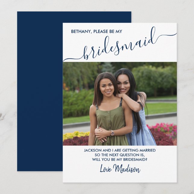 Bridesmaid Blue and White Photo Proposal Card (Front/Back)