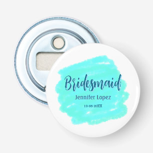 Bridesmaid blue green watercolor add name date sty bottle opener