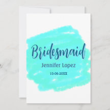 Bridesmaid blue green watercolor add name date sty