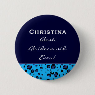 Bridesmaid Blue Leopard Custom Name 6 Cm Round Badge