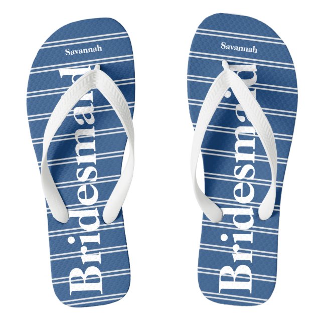 Bridesmaid Blue Or Any Colour Stripes Pattern Thongs (Footbed)