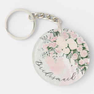 Bridesmaid Blush bow and Rose Wisteria Bouquet Key Ring