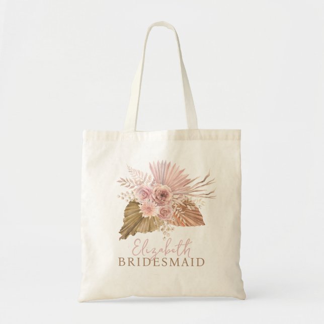 Bridesmaid Blush Pink Floral Boho Custom Wedding Tote Bag (Front)