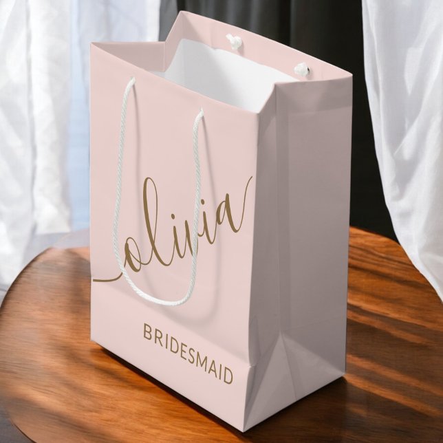 Bridesmaid Blush Pink Gold Minimalist Monogram Medium Gift Bag (Creator Uploaded)