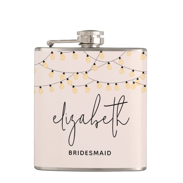 Bridesmaid Blush Pink Modern Script  Hip Flask (Front)