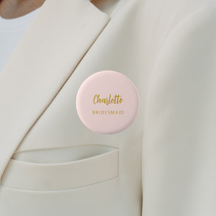 Bridesmaid blush pink name tag 6 cm round badge
