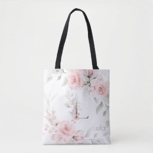 Bridesmaid Blush Pink Rose Monogram Letter L Tote Bag