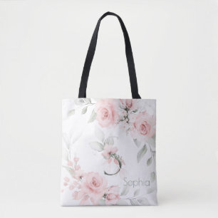 Bridesmaid Blush Pink Rose Monogram Letter S Tote Bag
