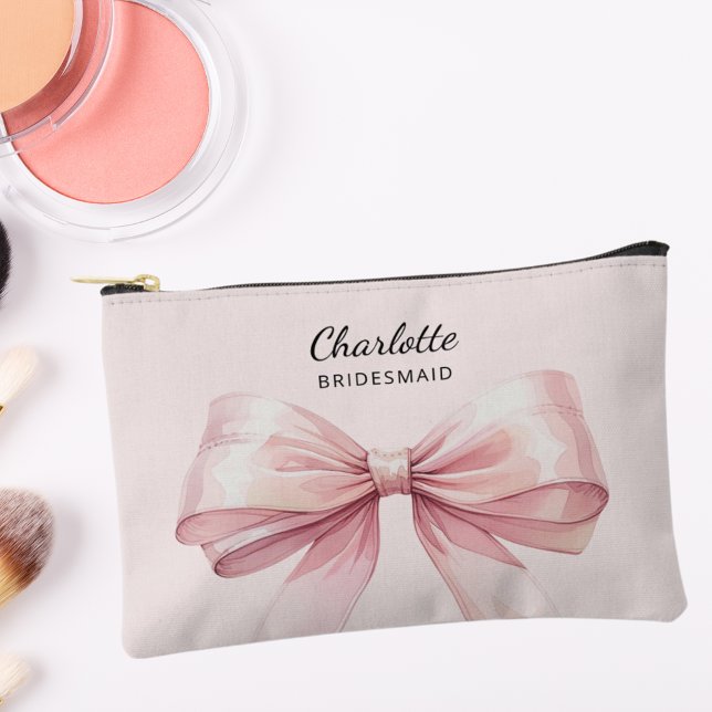 Bridesmaid bow pink elegant name accessory pouch (Creator Uploaded)