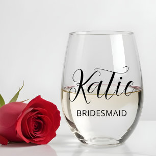 Bridesmaid Bridal Party Wedding Toast Personalised Stemless Wine Glass