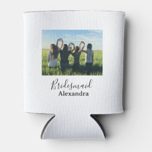 Bridesmaid bride squad name calligraphy photo gift can cooler