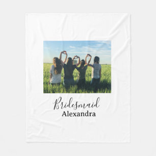 Bridesmaid bride squad name calligraphy photo gift fleece blanket