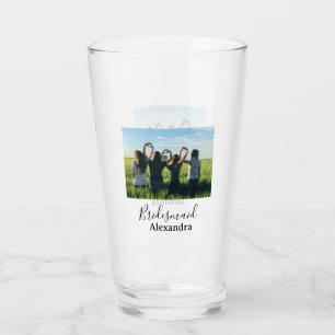 Bridesmaid bride squad name calligraphy photo gift glass