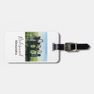 Bridesmaid bride squad name calligraphy photo gift luggage tag