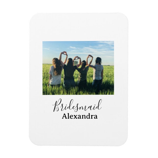 Bridesmaid bride squad name calligraphy photo gift magnet (Vertical)