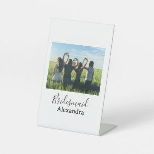 Bridesmaid bride squad name calligraphy photo gift pedestal sign