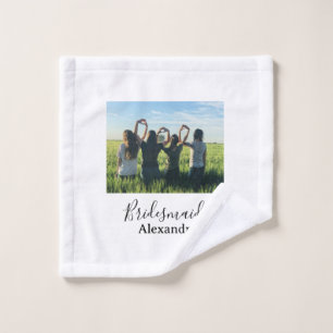 Bridesmaid bride squad name calligraphy photo gift wash cloth