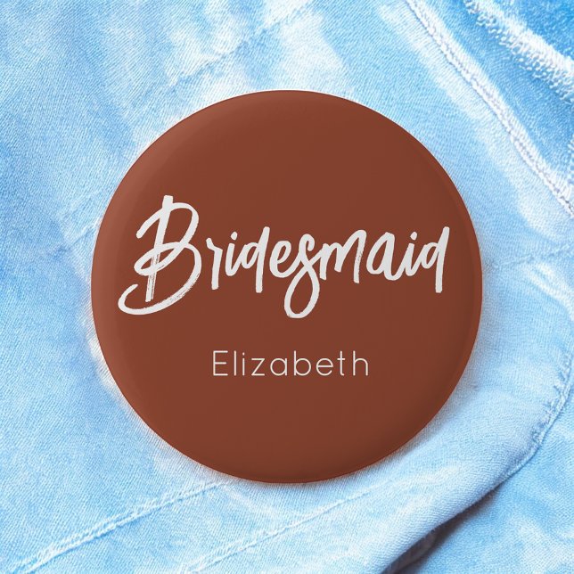 Bridesmaid Brown White Terracotta Wedding  6 Cm Round Badge (Creator Uploaded)