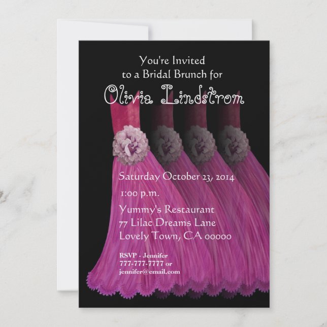 Bridesmaid Brunch Pink Dresses Metallic Paper Invitation (Front)