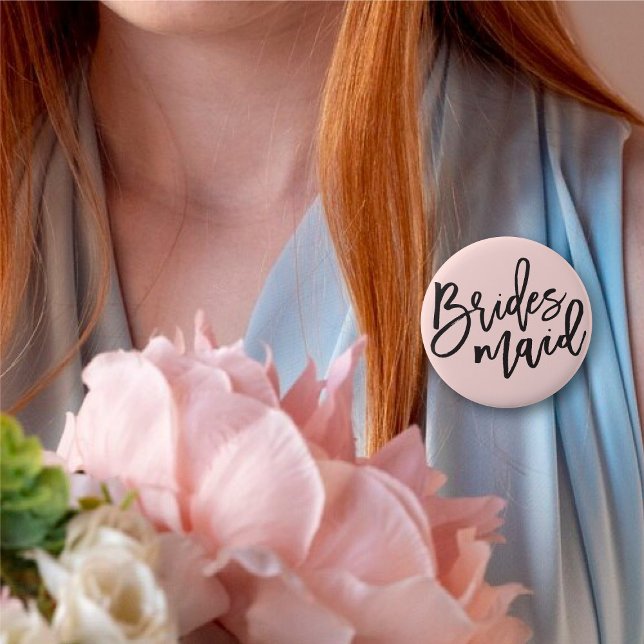 Bridesmaid Brush Script Chic Wedding Bridal Party 6 Cm Round Badge ('Bridesmaid' Brush Script Calligraphy Wedding Rehearsal Pin Button @ fatfatin_blue_knot)