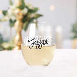 Bridesmaid Brush Script Stemless Wine Glass<br><div class="desc">Elevate your bridesmaid gifts with our personalised wine glass. The sleek modern sans serif font beautifully presents the word 'BRIDESMAID, ' while the stylish script signature style overlays the name for that extra touch of elegance. It's a perfect keepsake, honouring your bridesmaids with sophistication and personalised charm. Make every toast...</div>
