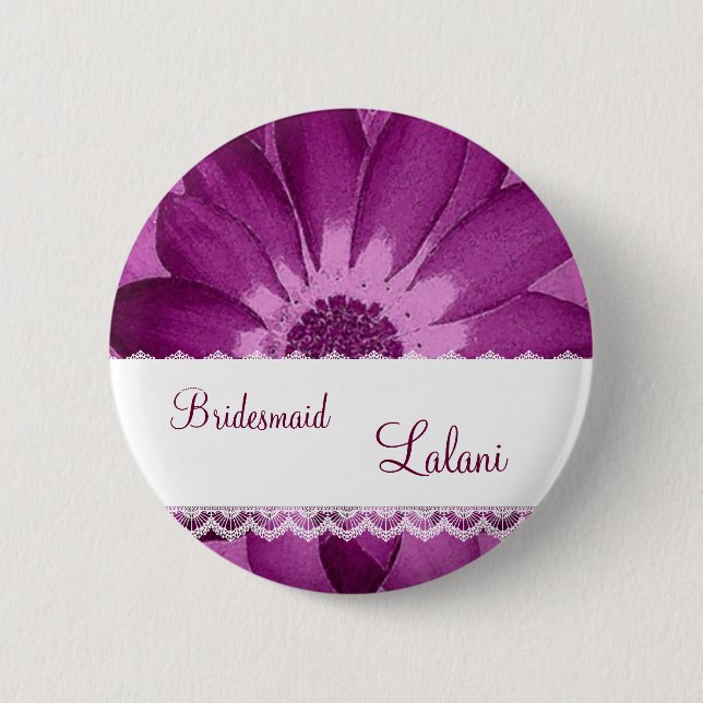 BRIDESMAID Button with BURGUNDY Flower V06 (Front)