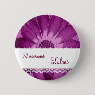 BRIDESMAID Button with BURGUNDY Flower V06