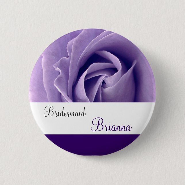 BRIDESMAID Button with PURPLE Rose V3 (Front)