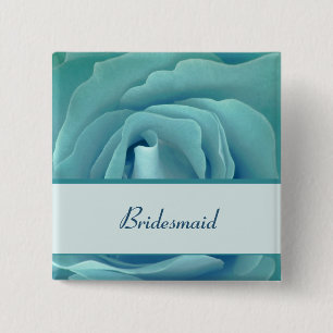 BRIDESMAID Button with Turquoise Rose and Ribbon