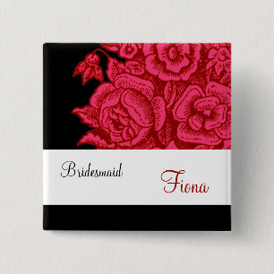 BRIDESMAID Button with Vintage Red Roses