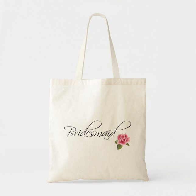 Bridesmaid Calligraphy and Rose Tote Bag (Front)