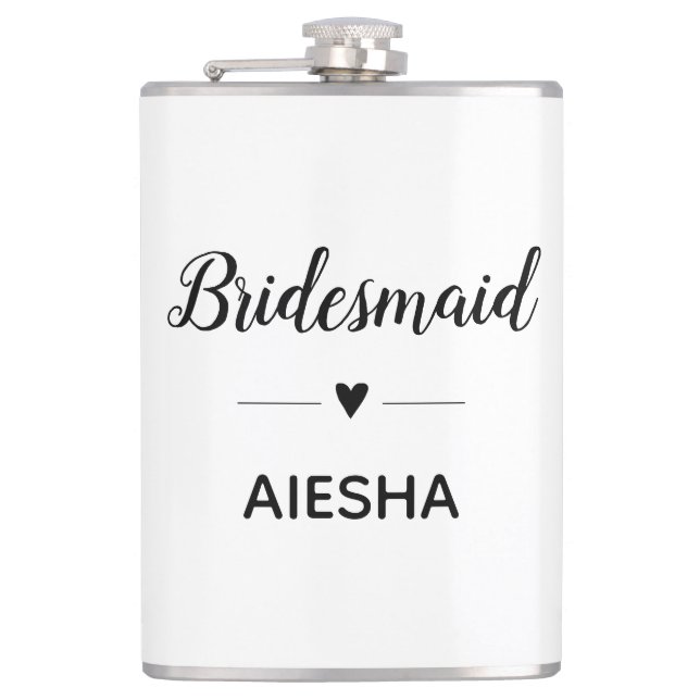 Bridesmaid Calligraphy Heart Personalised Wedding Hip Flask (Front)